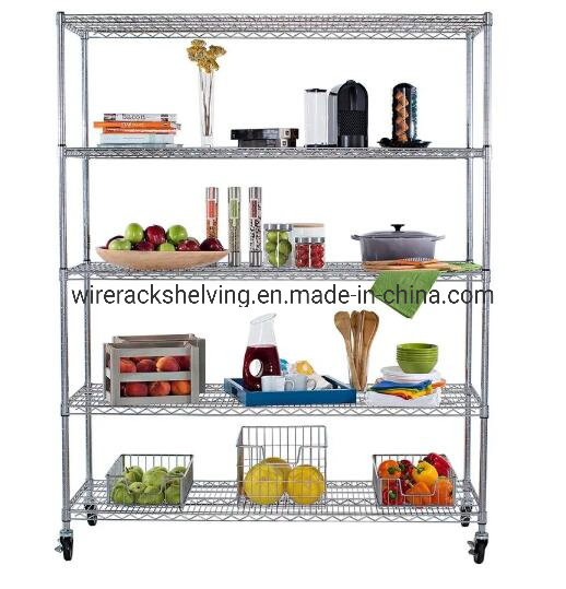 Ultradurable Commercial 5-Tire Steel Wire Shelving with Wheels, 48
