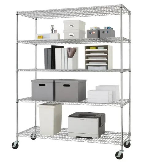 Ultradurable Commercial 5-Tire Steel Wire Shelving with Wheels, 48" W X 18" D X 72" H